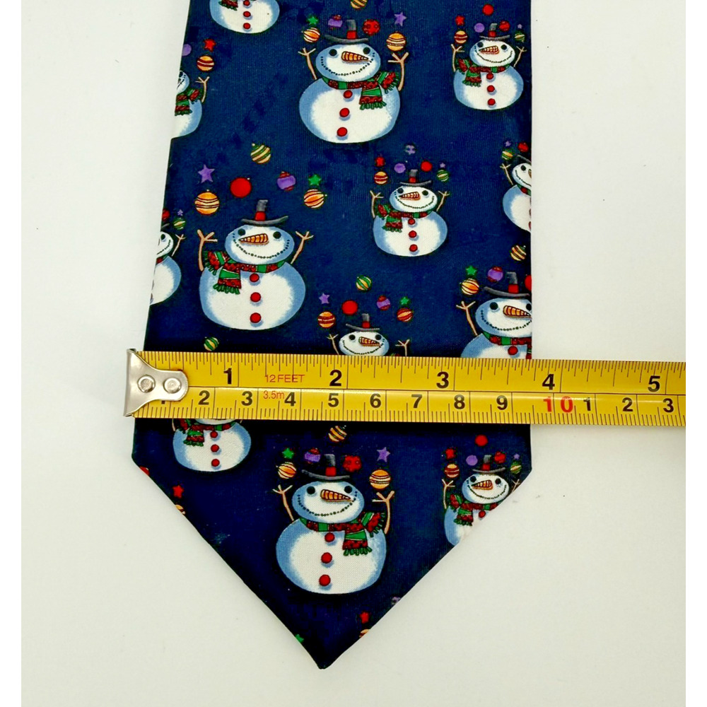 Vintage Hallmark Christmas Tie Snowman Holiday Necktie Blue 1990 Made USA NEW - Picture 4 of 11